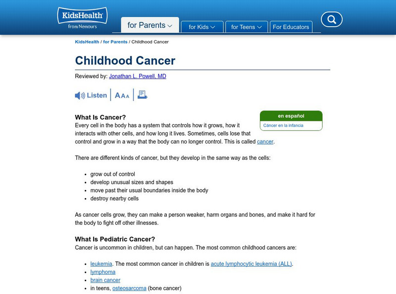 Kids Health: Childhood Cancer Website Kids Health: Childhood Cancer Website