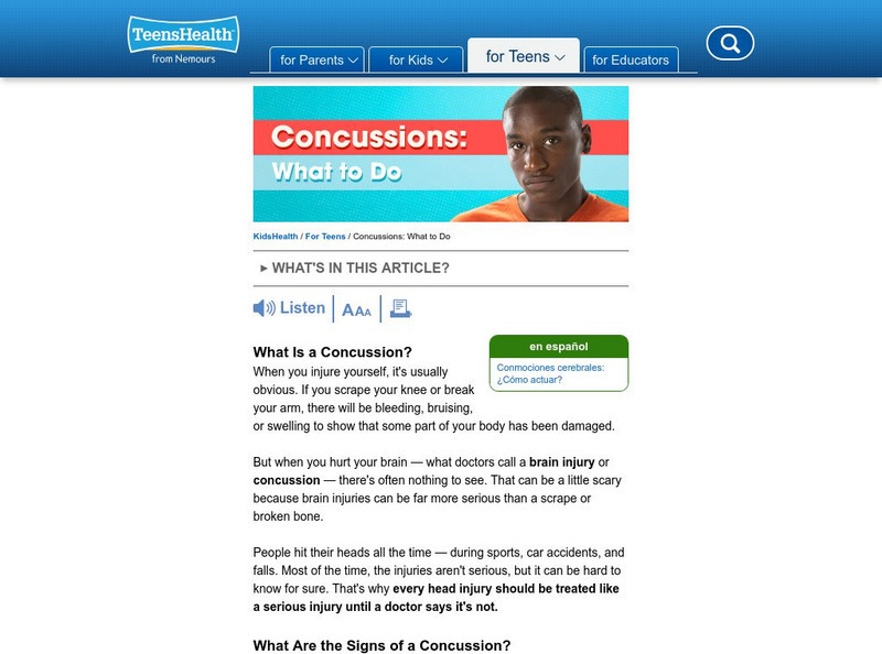 Kids Health: Concussions Handout Kids Health: Concussions Handout