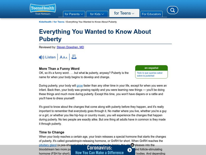 Kids Health: Everything You Every Wanted to Know About Puberty Article Kids Health: Everything You Every Wanted to Know About Puberty Article