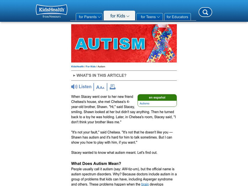 Kids Health: Autism Article