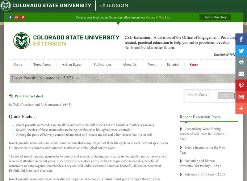 Colorado State: Insect Parasitic Nematodes Handout Colorado State: Insect Parasitic Nematodes Handout