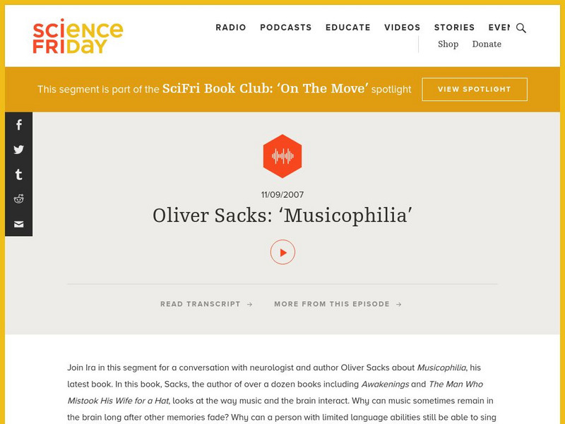 Science Friday: Oliver Sacks on Music and the Brain Audio Science Friday: Oliver Sacks on Music and the Brain Audio
