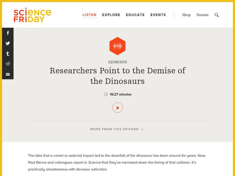 Science Friday: Researchers Point to the Demise of the Dinosaurs Audio