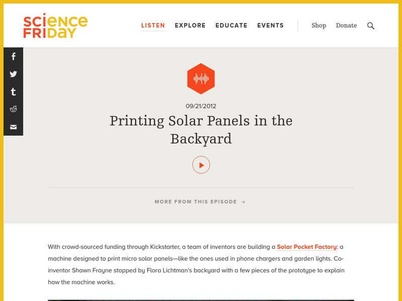 Science Friday: Printing Solar Panels in the Backyard Audio