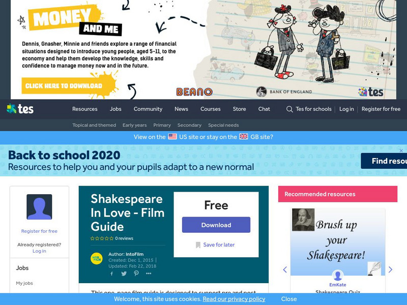Tes: Shakespeare in Love Film Guide Unit Plan Tes: Shakespeare in Love Film Guide Unit Plan
