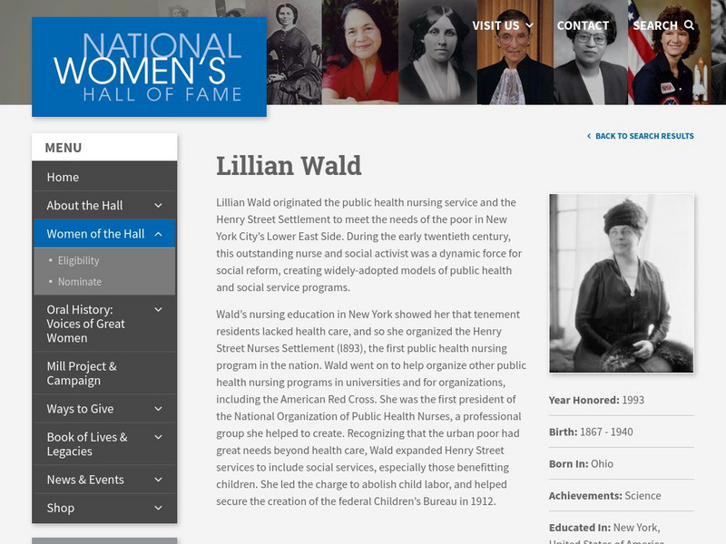Women of the Hall: Lillian Wald Website