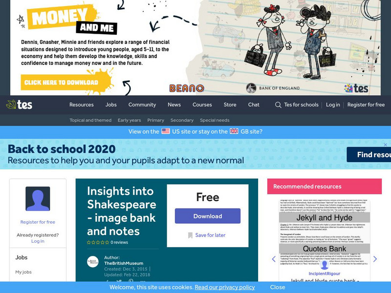 Tes: Insights Into Shakespeare Image Bank and Notes Unit Plan Tes: Insights Into Shakespeare Image Bank and Notes Unit Plan