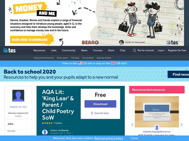 Tes: Aqa Lit: King Lear & Parent/child Poetry So W Lesson Plan Tes: Aqa Lit: King Lear & Parent/child Poetry So W Lesson Plan