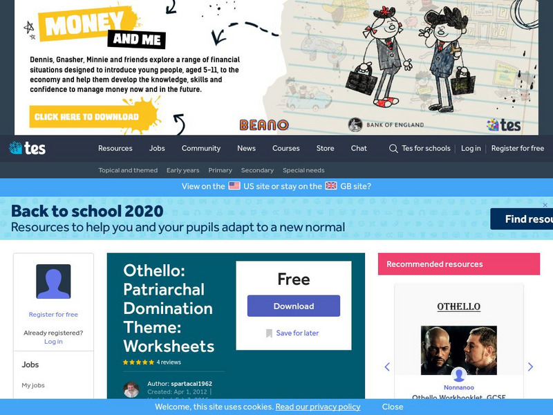Tes: Othello: Patriarchal Domination Theme: Worksheets Graphic Tes: Othello: Patriarchal Domination Theme: Worksheets Graphic