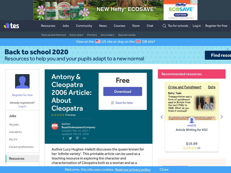 Tes: Antony & Cleopatra 2006 Article: "Cleopatra" Article Tes: Antony & Cleopatra 2006 Article: "Cleopatra" Article