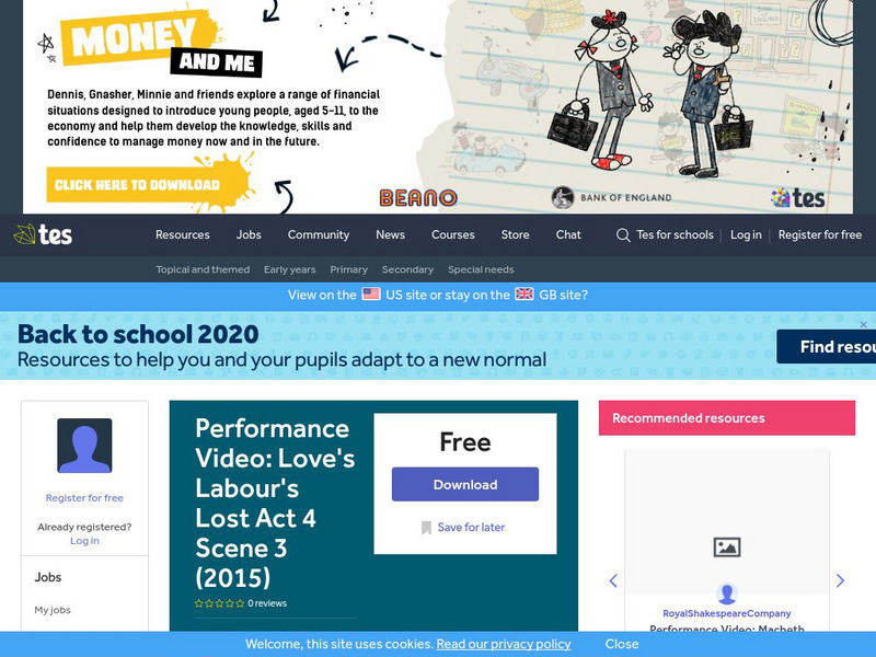 Tes: Performance Video: Love's Labour's Lost: Act 4 Scene 3 (2015) Instructional Video