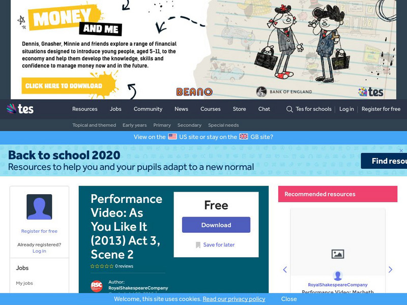 Tes: Performance Video: As You Like It (2013) Act 3, Scene 2 Instructional Video