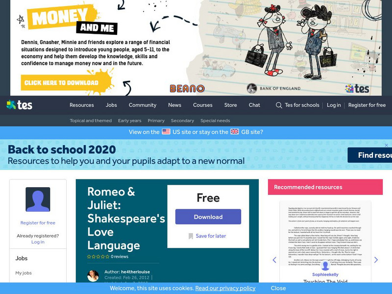 Tes: Romeo & Juliet: Shakespeare's Love Language Unit Plan Tes: Romeo & Juliet: Shakespeare's Love Language Unit Plan