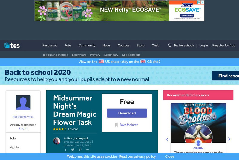 Tes: Midsummer Night's Dream: Magic Flower Task Activity Tes: Midsummer Night's Dream: Magic Flower Task Activity