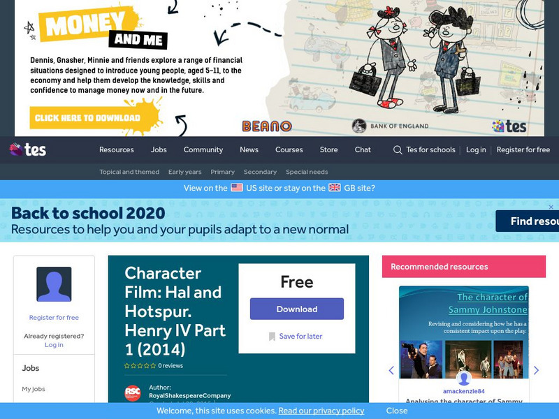 Tes: Character Film: Hal and Hotspur. Henry Iv Part 1 (2014) Instructional Video