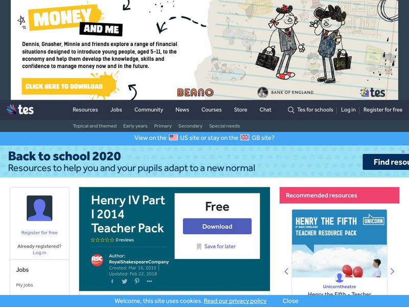 Tes: Henry Iv: Part I: 2014 Teacher Pack Lesson Plan Tes: Henry Iv: Part I: 2014 Teacher Pack Lesson Plan