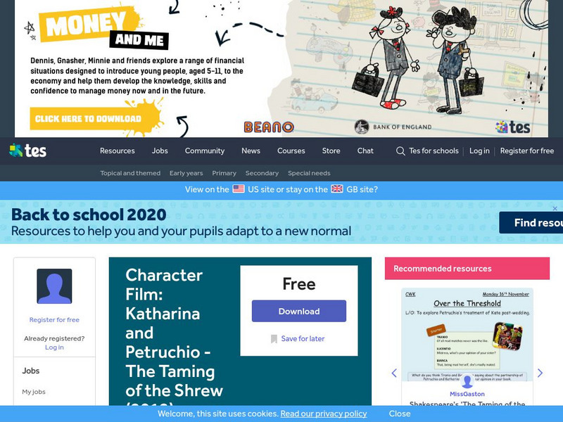 Tes: Character Film: Katharina and Petruchio: The Taming of the Shrew (2012) Instructional Video