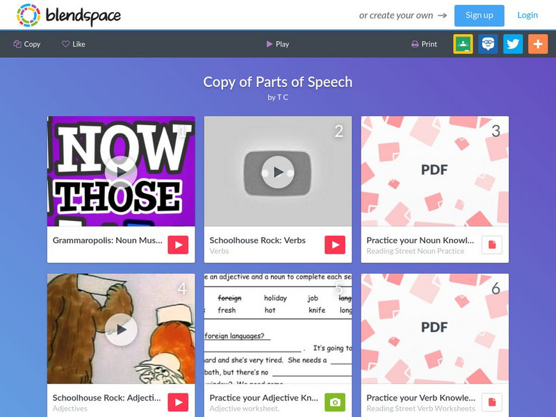 Blendspace: Copy of Parts of Speech Unit Plan Blendspace: Copy of Parts of Speech Unit Plan