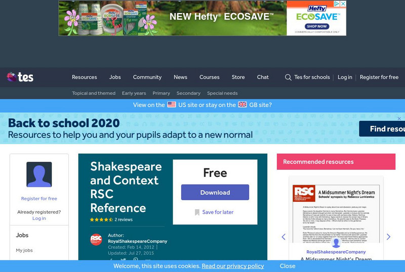 Tes: Shakespeare and Context Royal Shakespeare Company Reference Article