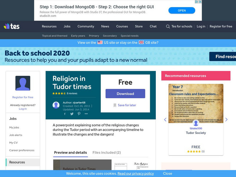 Tes: Teaching Shakespeare: Religion in Tudor Times Unit Plan Tes: Teaching Shakespeare: Religion in Tudor Times Unit Plan