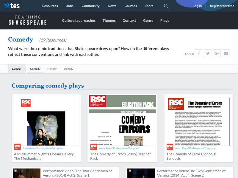 Tes: Teaching Shakespeare: Genre: Comedy Unit Plan Tes: Teaching Shakespeare: Genre: Comedy Unit Plan