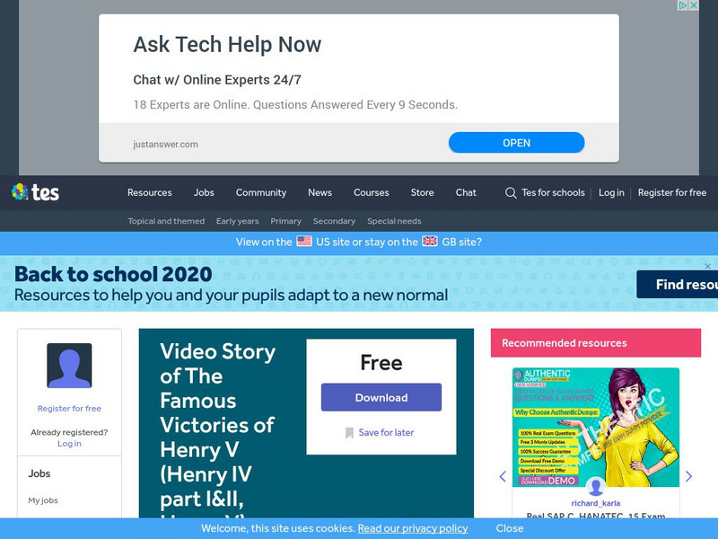 Tes: Video Story of Famous Victories of Henry v (Henry Iv I & Ii, Henry V) Instructional Video Tes: Video Story of Famous Victories of Henry v (Henry Iv I & Ii, Henry V) Instructional Video
