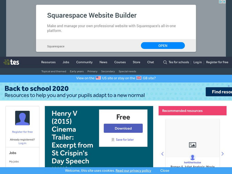 Tes: Henry v (2015) Cinema Trailer: Excerpt From St Crispin's Day Speech Instructional Video