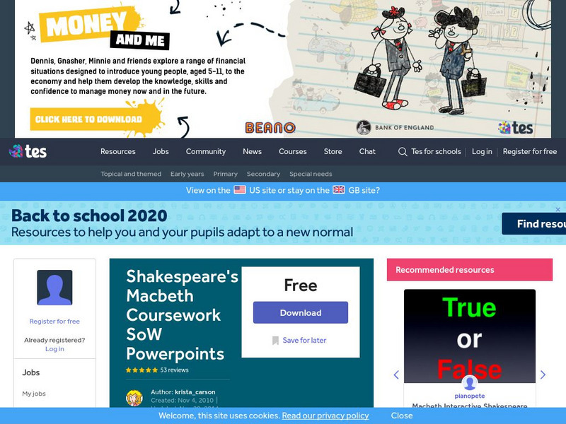 Tes: Shakespeare's Macbeth: Coursework So W Powerpoints Unit Plan Tes: Shakespeare's Macbeth: Coursework So W Powerpoints Unit Plan
