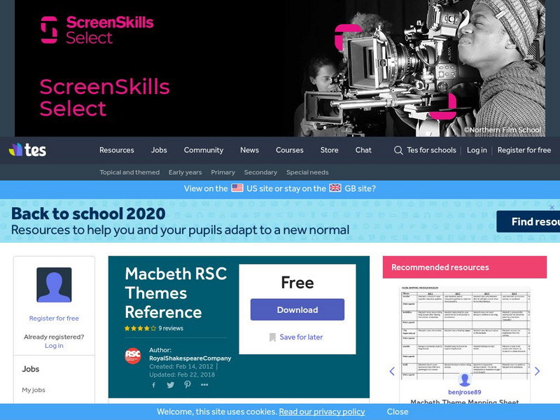 Tes: Macbeth Rsc Themes Reference Handout Tes: Macbeth Rsc Themes Reference Handout