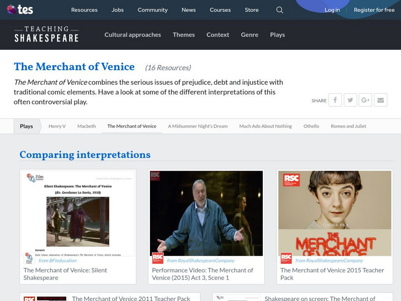 Tes: Teaching Shakespeare: The Merchant of Venice Unit Plan Tes: Teaching Shakespeare: The Merchant of Venice Unit Plan