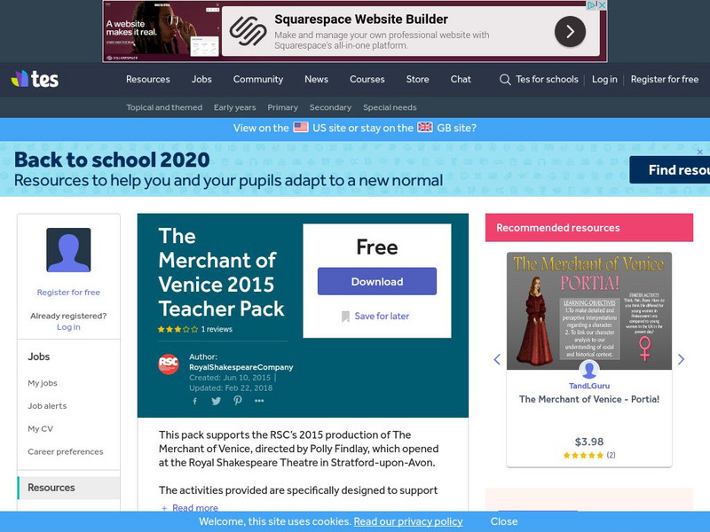 Tes: The Merchant of Venice 2015 Teacher Pack Unit Plan