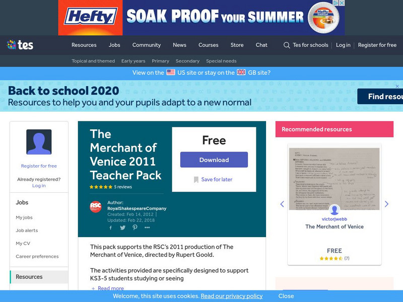 Tes: The Merchant of Venice 2011 Teacher Pack Unit Plan