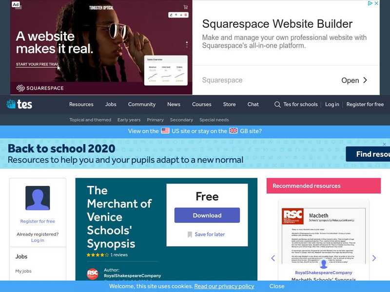 Tes: The Merchant of Venice: Schools' Synopsis by Rebecca Lenkiewicz Article