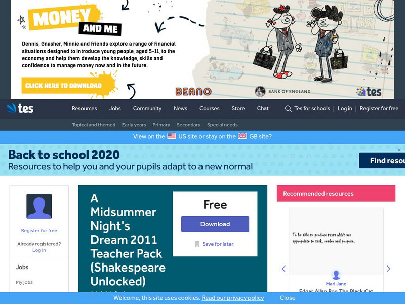 Tes: A Midsummer Night's Dream 2011 Teacher Pack (Shakespeare Unlocked) Unit Plan Tes: A Midsummer Night's Dream 2011 Teacher Pack (Shakespeare Unlocked) Unit Plan