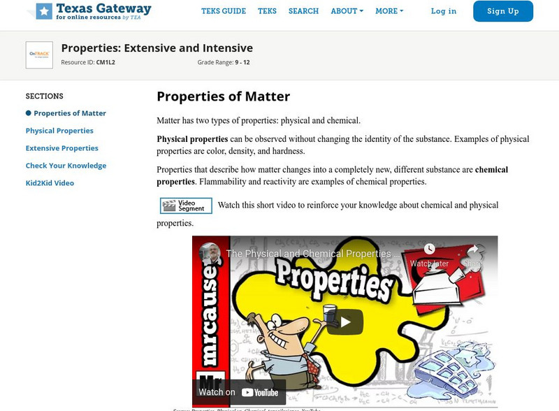 Texas Gateway: Properties: Extensive and Intensive Unit Plan Texas Gateway: Properties: Extensive and Intensive Unit Plan