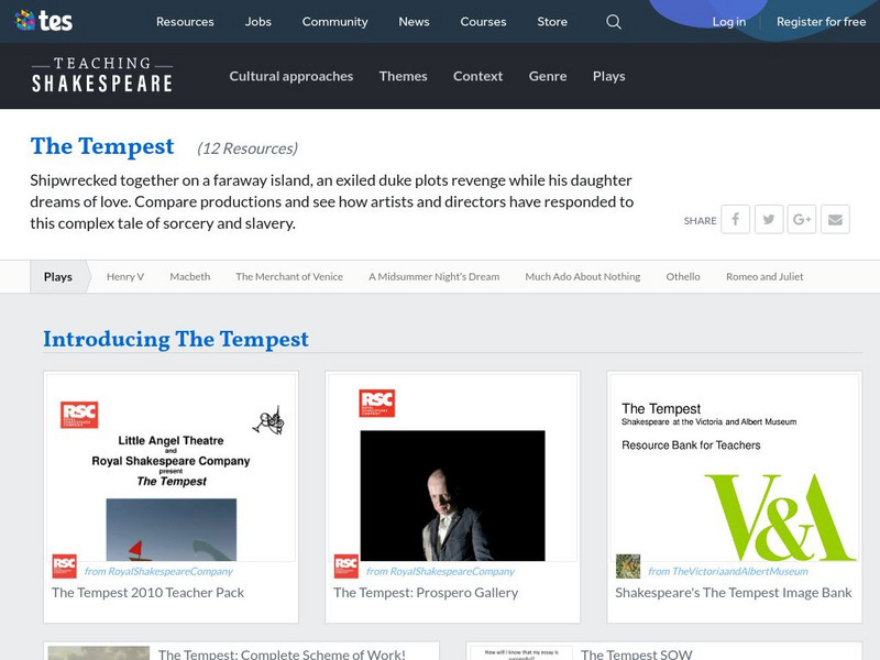 Tes: Teaching Shakespeare: The Tempest Unit Plan