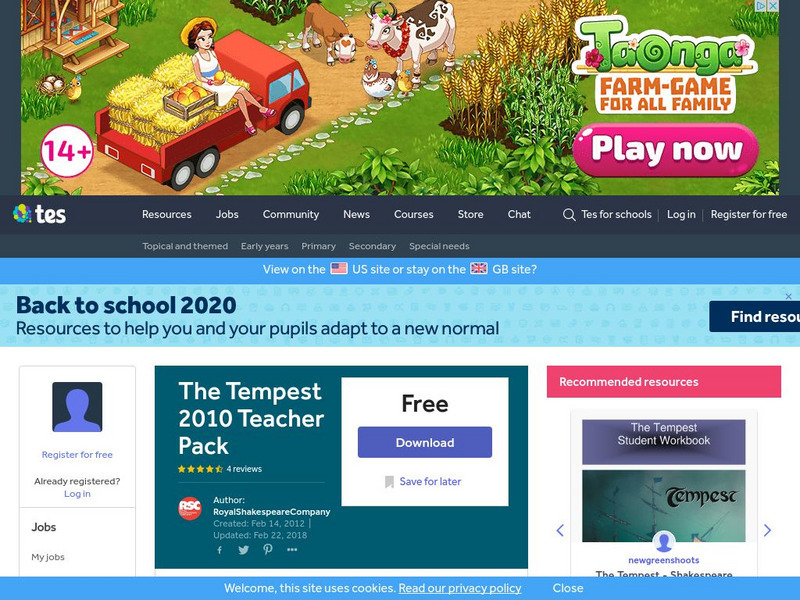 Tes: The Tempest 2010 Teacher Pack Unit Plan Tes: The Tempest 2010 Teacher Pack Unit Plan