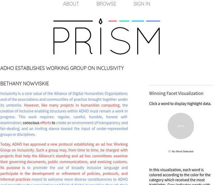 Prism: "Adho Establishes Working Group on Inclusivity" Visualization Activity Prism: "Adho Establishes Working Group on Inclusivity" Visualization Activity