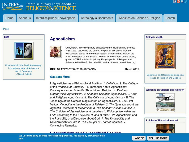 Interdisciplinary Encyclopedia of Religion and Science: Agnosticism Website Interdisciplinary Encyclopedia of Religion and Science: Agnosticism Website