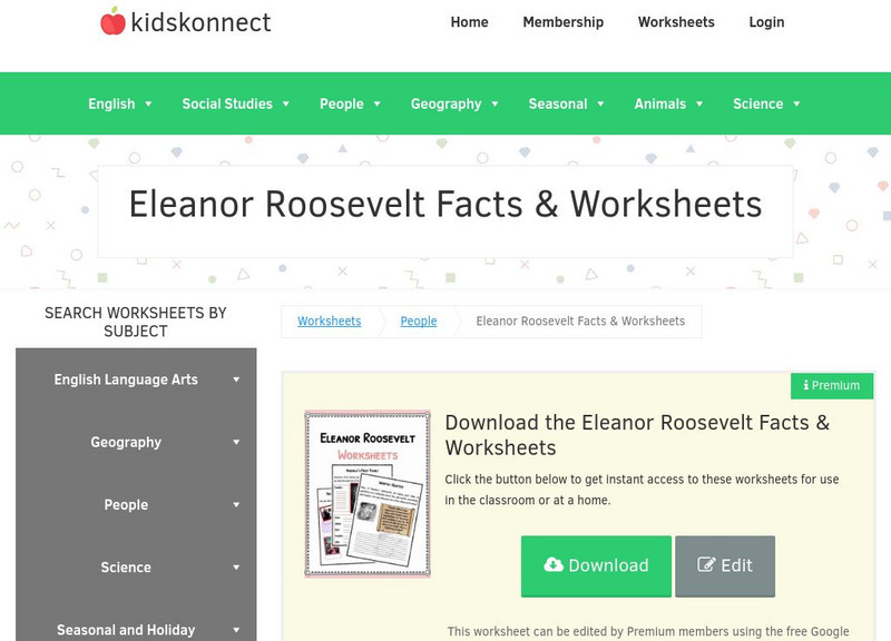 Kidskonnect.com: Eleanor Roosevelt Handout Kidskonnect.com: Eleanor Roosevelt Handout