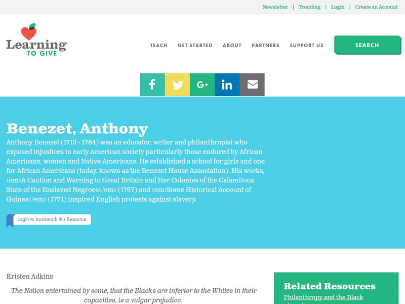 Learning to Give: Anthony Benezet Website Learning to Give: Anthony Benezet Website