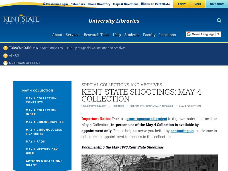 Kent State University: Kent State Shootings: May 4 Collections Handout Kent State University: Kent State Shootings: May 4 Collections Handout