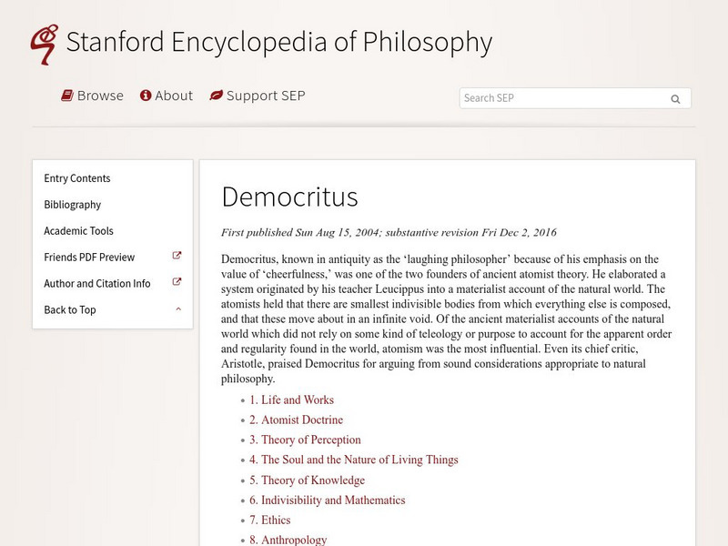 Stanford Encyclopedia of Philosophy: Democritus Handout