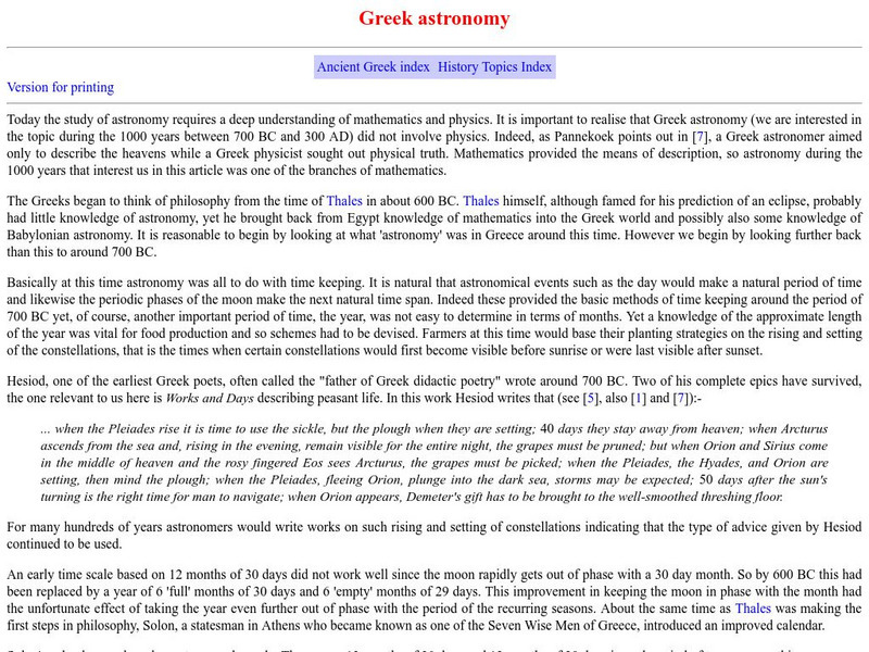 University of St. Andrews: Greek Astronomy Article University of St. Andrews: Greek Astronomy Article