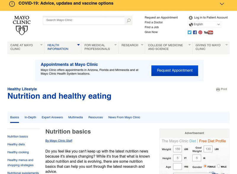 Mayo Clinic: Food and Nutrition Center Website Mayo Clinic: Food and Nutrition Center Website