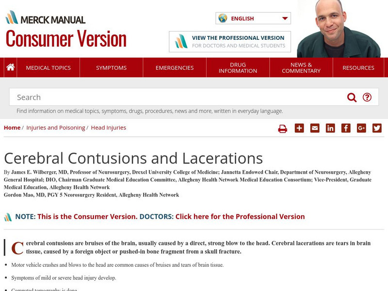 Merck Manual: Cerebral Contusions and Lacerations Handout Merck Manual: Cerebral Contusions and Lacerations Handout