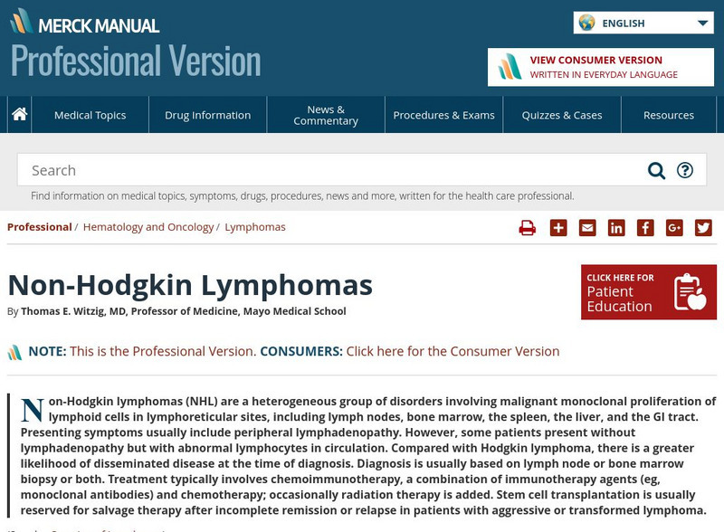 Merck Manual: Non Hodgkin's Lymphomas Handout Merck Manual: Non Hodgkin's Lymphomas Handout