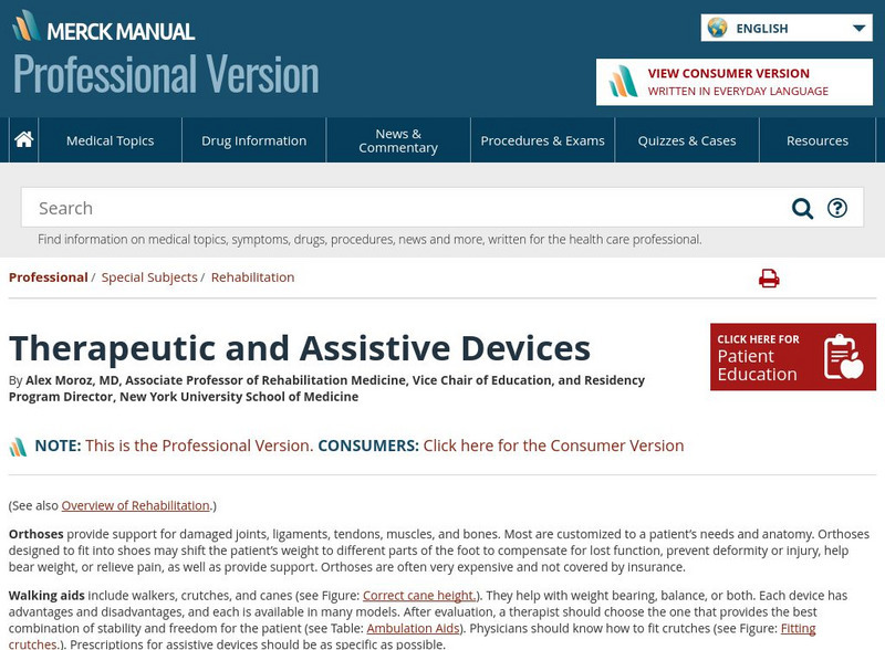 Merck Manual: Therapeutic and Assistive Devices Handout
