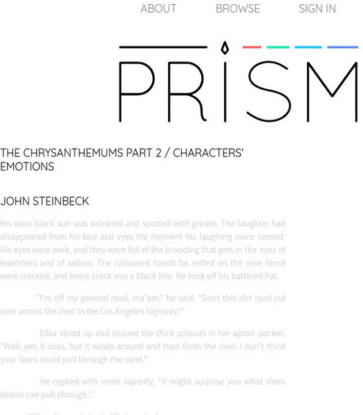 Prism: The Chrysanthemums: Part 2: Characters' Emotions Activity Prism: The Chrysanthemums: Part 2: Characters' Emotions Activity