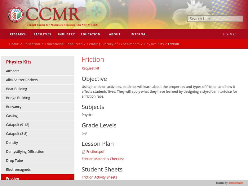 Cornell University: Cornell Center for Materials Research: Friction Lesson Plan Cornell University: Cornell Center for Materials Research: Friction Lesson Plan
